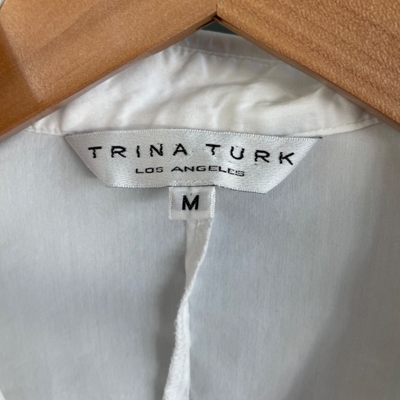 Trina Turk White Lace Up Ruffle Blouse Romantic Corset Top Size M - Picture 4 of 6